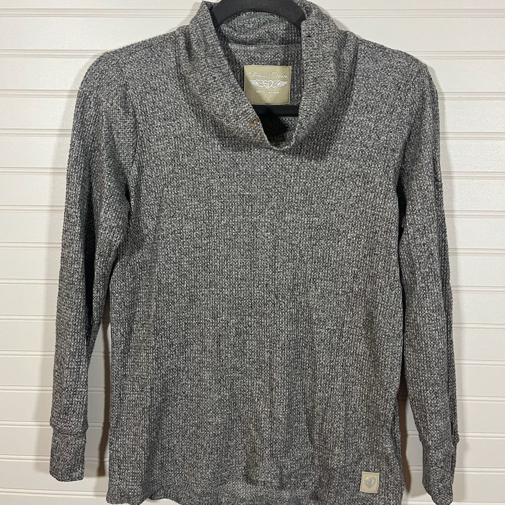 Straight‎ Down Gray Knit Cowl Neck Cozy Casual Long Sleeve Pullover Size S